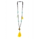 SAUTOIR LOT OF LOVE TURQUOISE ET JAUNE PONPOMS 