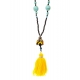 SAUTOIR LOT OF LOVE TURQUOISE ET JAUNE PONPOMS 