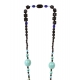 SAUTOIR LOT OF LOVE TURQUOISE ET JAUNE PONPOMS 