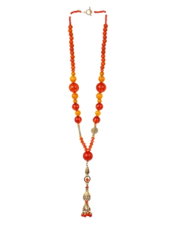 COLLIER NATHALIE JULAN PIERRES ORANGES AGATES CRISTAL BOIS