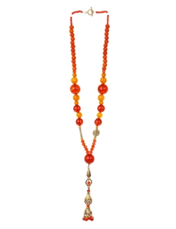 COLLIER NATHALIE JULAN PIERRES ORANGES AGATES CRISTAL BOIS