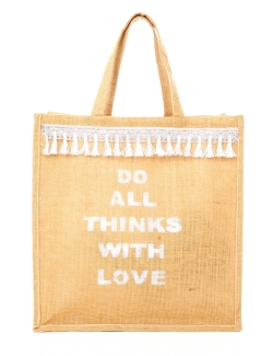 CABAS LOT OF LOVE JUTE POMPONS ARGENTÉ DO ALL THINKS WITH LOVE