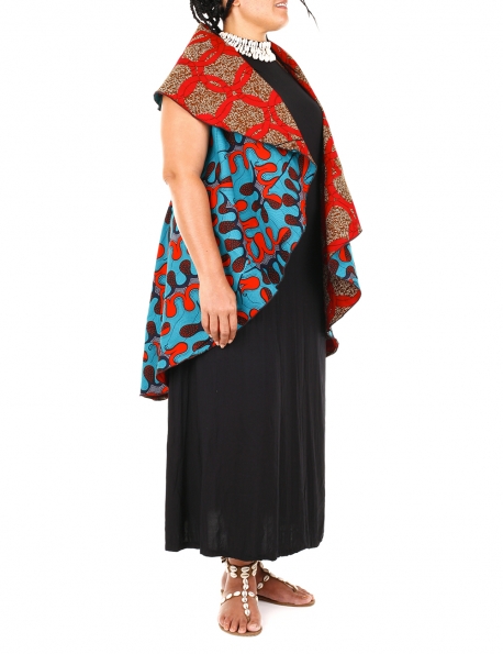 CAPE MULTI-POSES  RICOTON WAX  TURQUOISE  ROUGE réversible BORDEAU CERCLESTU