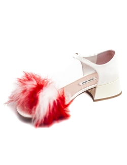 CHAUSSURES MIU MIU BLANC VERNIS POMPONS ROUGE BLANC TALONETTE P.38 ½